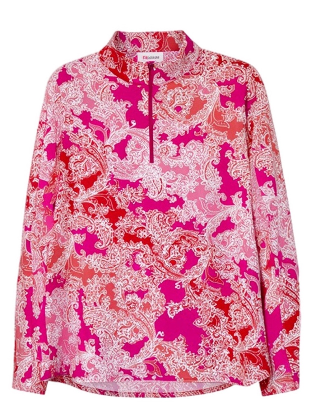 IBKUL Pink and White Paisley Quarter-Zip Performance Top